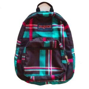 *50off3* JanSport Half Pint Backpack Plaid 12x10x4 Aqua Black Pink